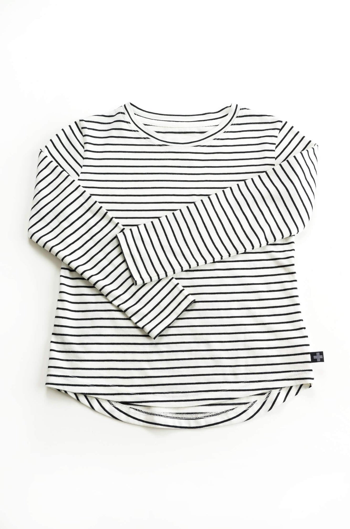 White with black stripes 100% organic cotton long sleeve shirt.  Ethically made and designed by Author Clothing.