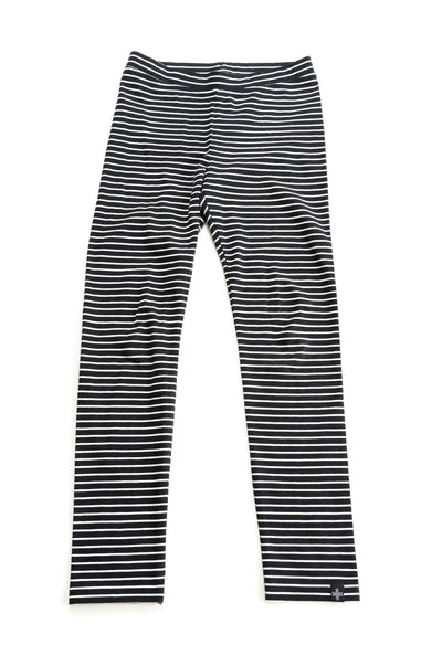 Organic cotton black and white stripe legging.  Part of a capsule wardrobe.